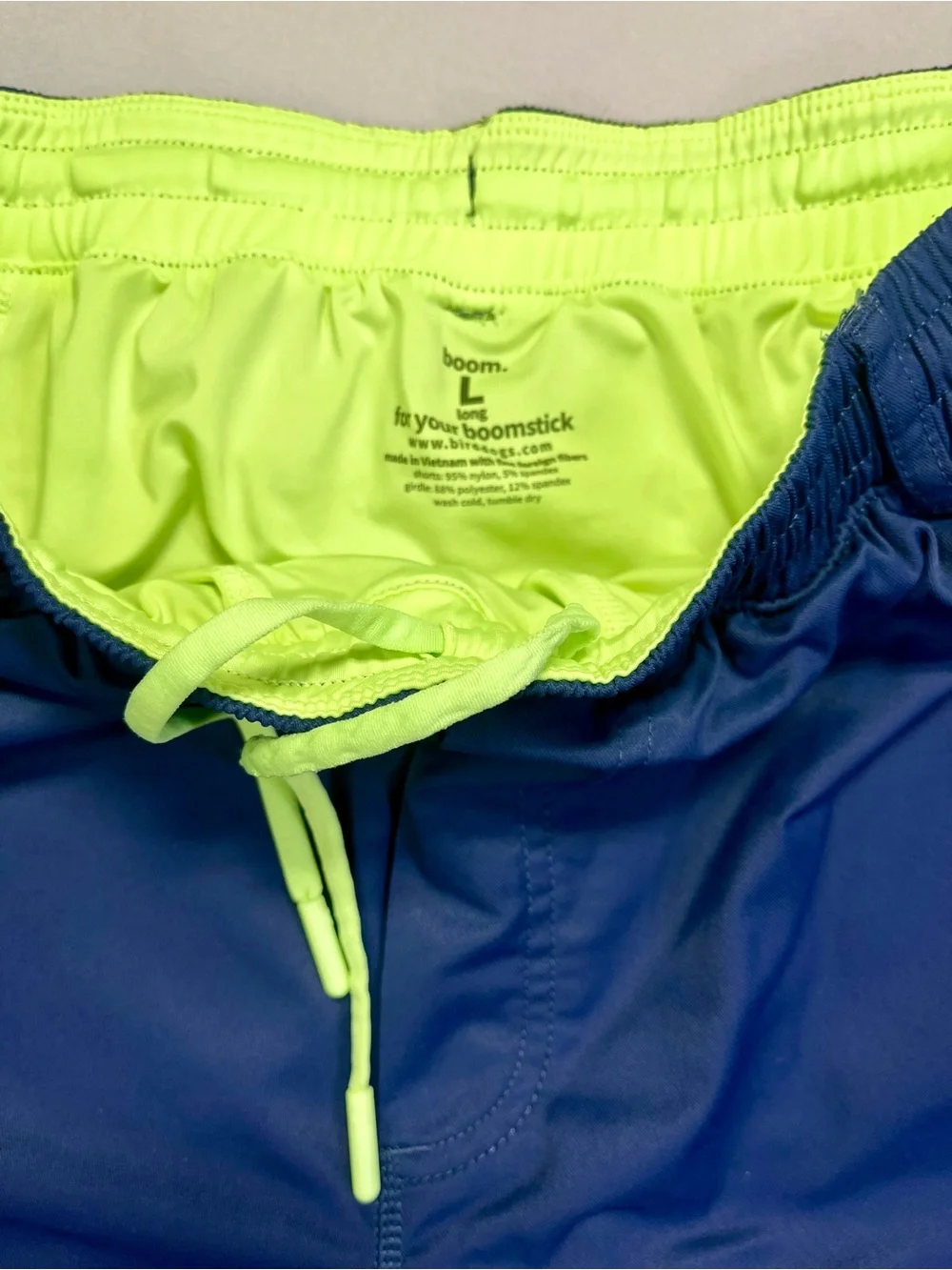 Birddogs Boom For Your Boomstick Athletic Gym Shorts Navy Blue Neon Green - L